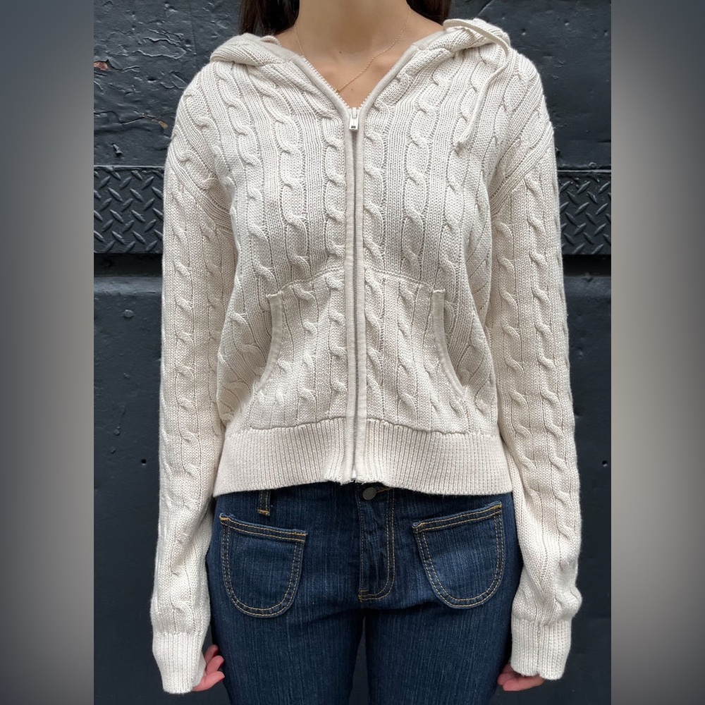 Brandy Melville Ayla Cable Knit Zipup Sweater
